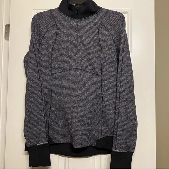 Lululemon Athletica Charcoal Gray/Black Quarter Zip Pullover Fold Over Hands 12 - Picture 2 of 12